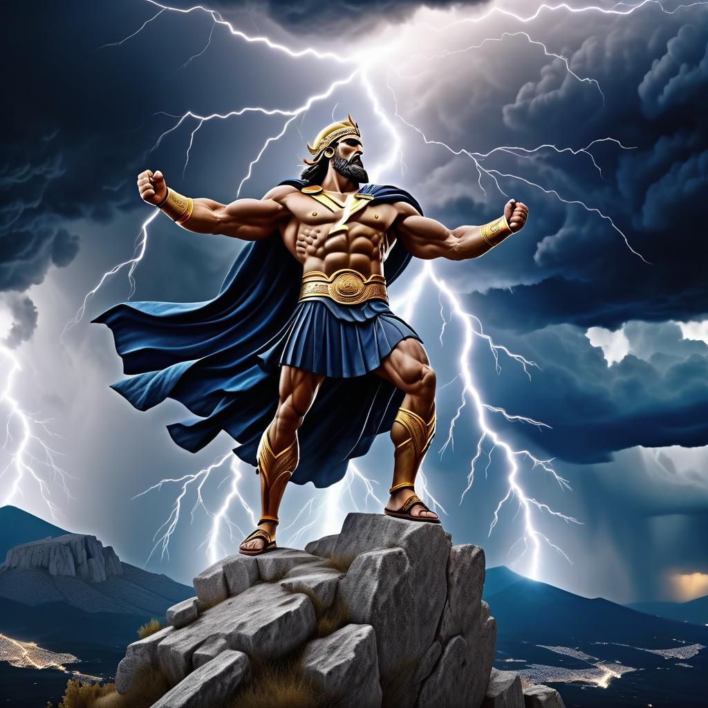 Zeus Throws Lightning Bolts from Mountain Top