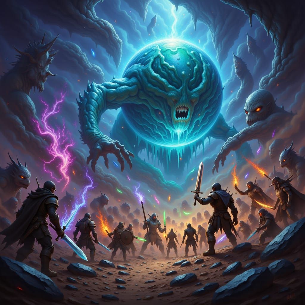 Fantasy RPG Adventurers Battle Colossal Slime Ooze