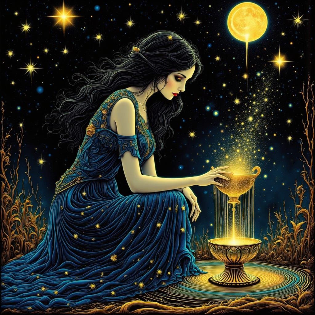 Art Deco Fantasy: Woman with Golden Chalice