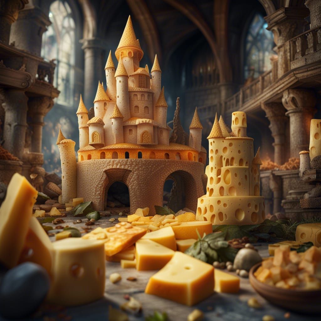 Impressive Cheese Castle: Detailed Food World Concept Art