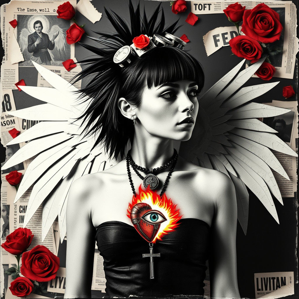 Punk Rock Winged Figure in Dadaist Collage Style