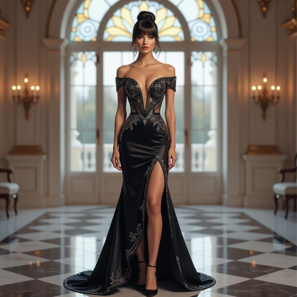 Art Nouveau Stained Glass Dress in Ballroom