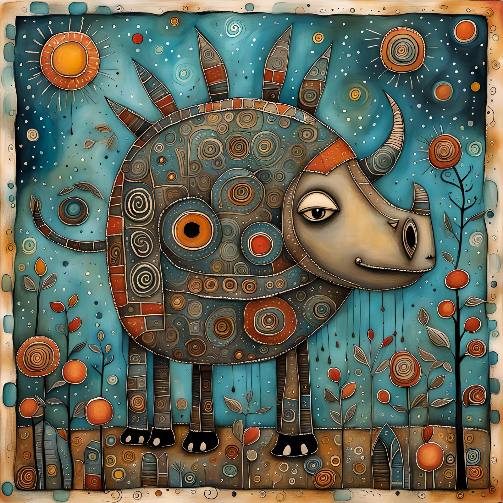 Whimsical Art Brut Mixed Media Illustration