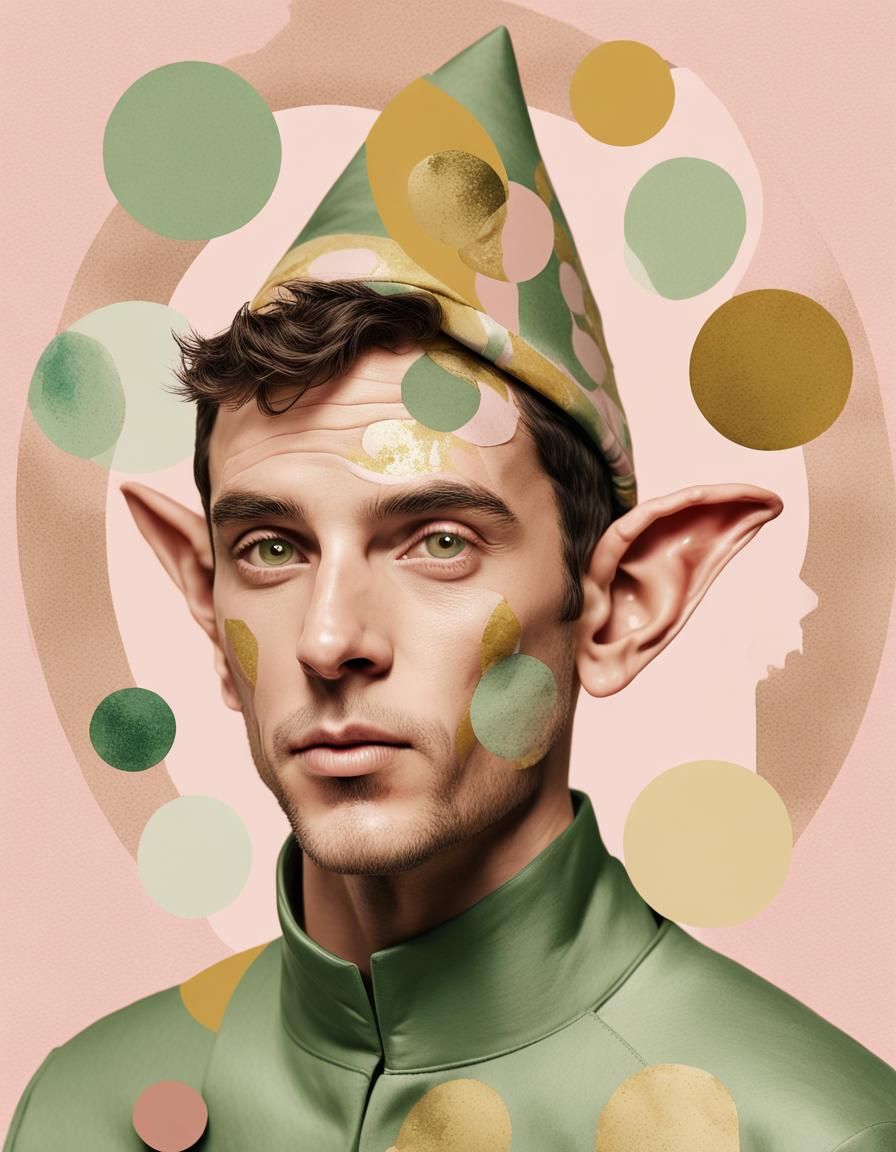 Surreal Christmas Elf Portrait in Collage Style