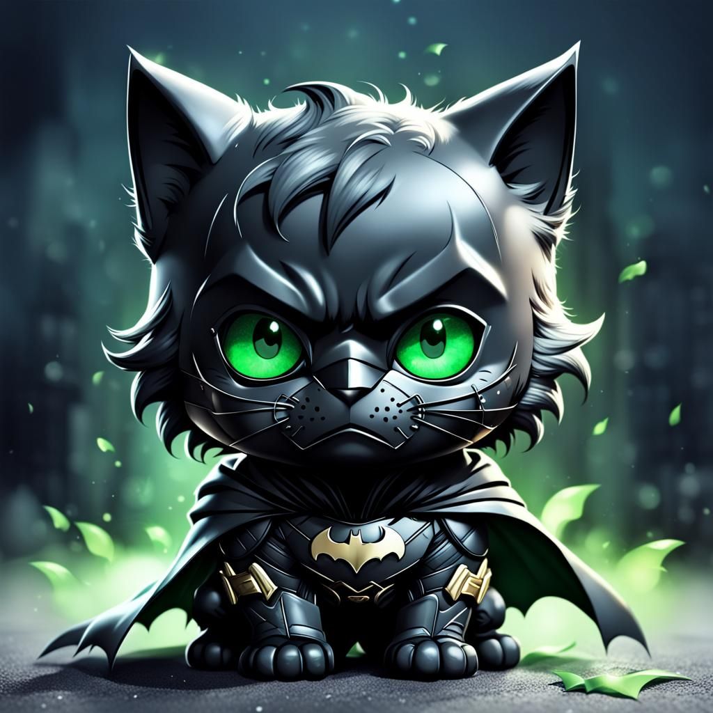 Cute Chibi Batman Black Cat with Mask