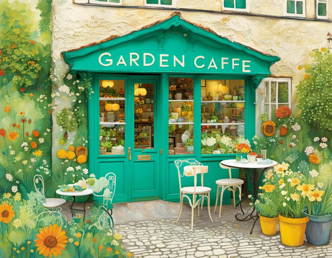 Charming Garden Cafe Illustration