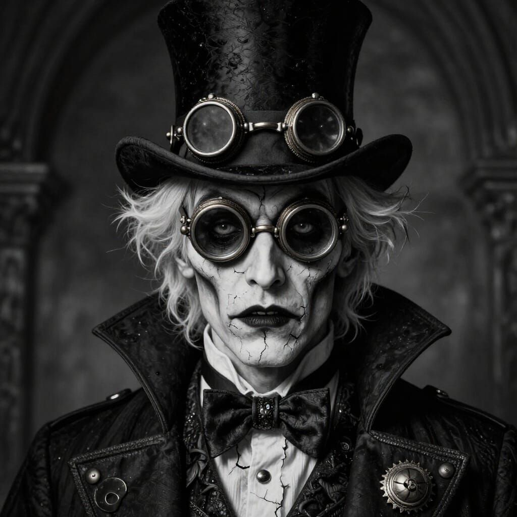 Steampunk Vampire with Cracked Skin and Top Hat