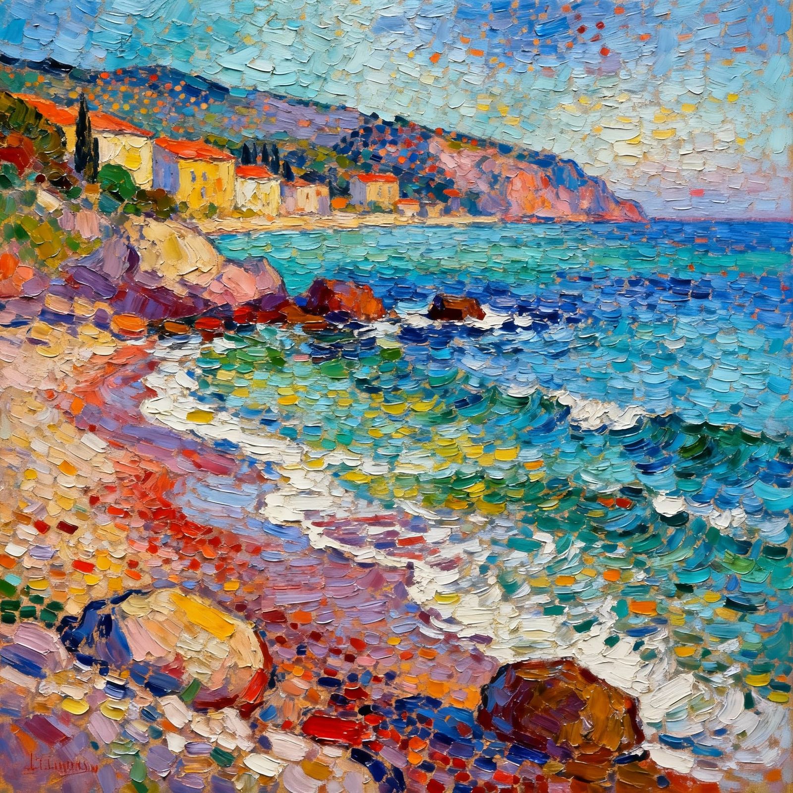 Vibrant Neo-Impressionist Oil Painting with Textured Strokes