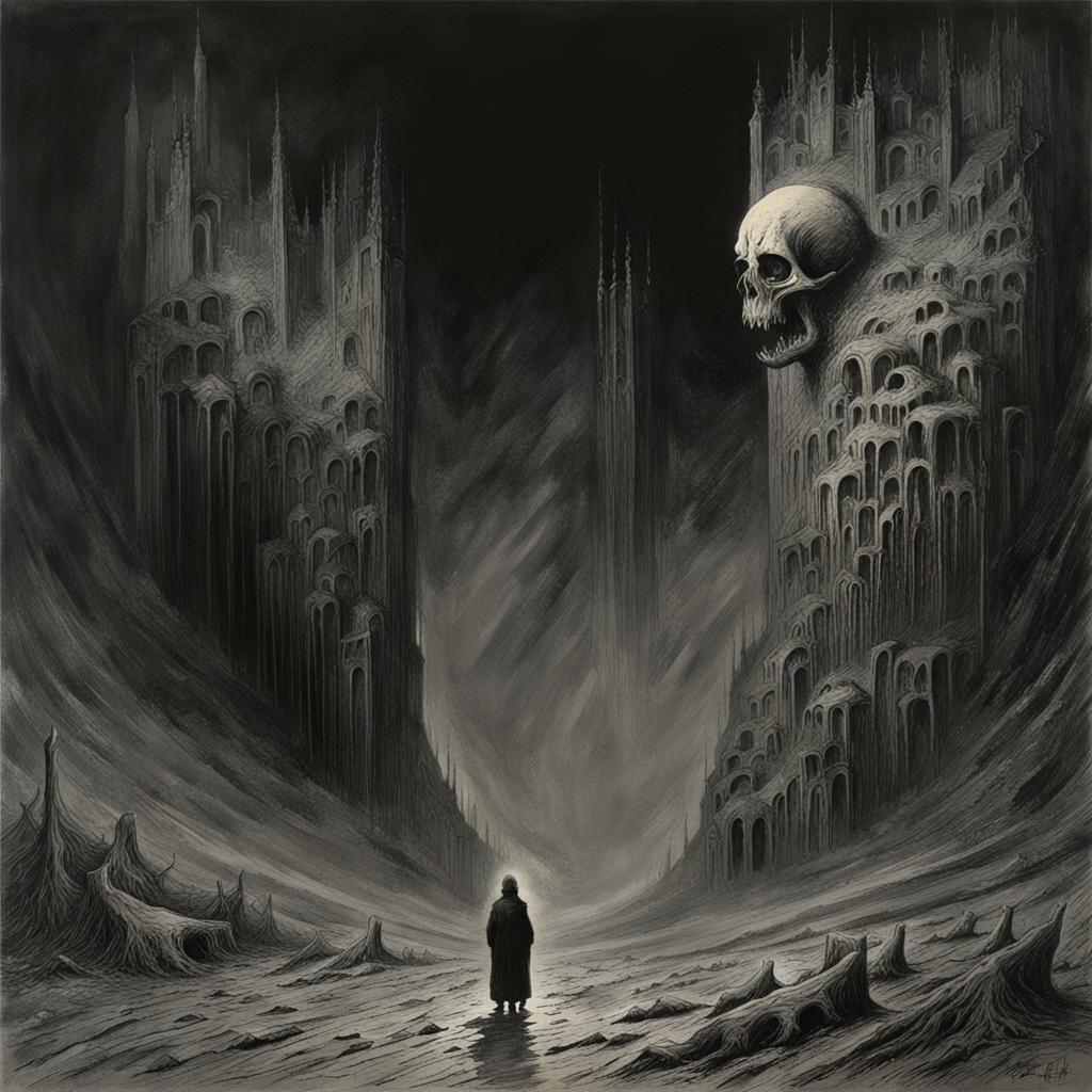 Grimdark Landscape in Dark Surrealist Style