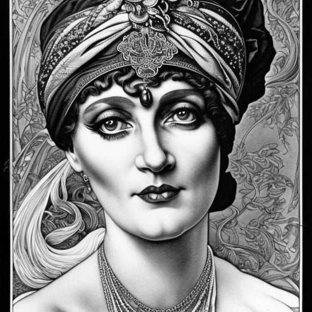 attractive mature grey haired madame in headscarf,  by austi...