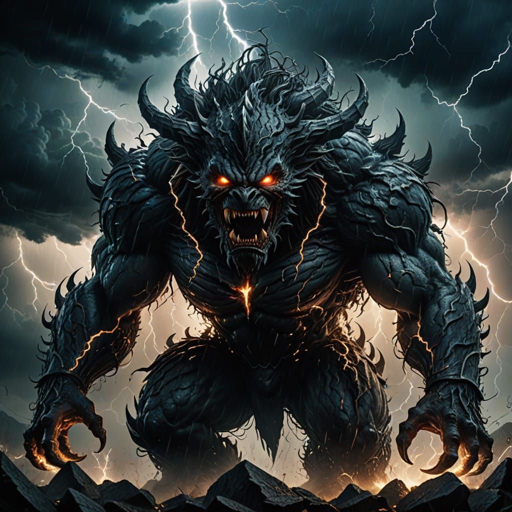 Kind Monster Emerges from Thundercloud in Dark Fantasy Art