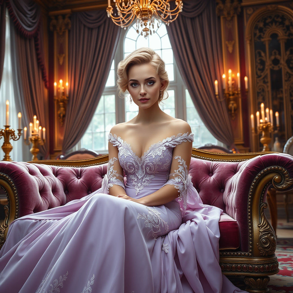 Elegant Woman in Lilac Gown, Digital Painting