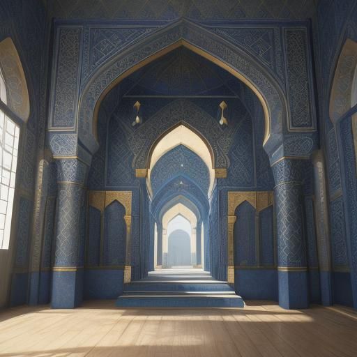 Magnificent Iranian Mosque Interior with Golden Inscription