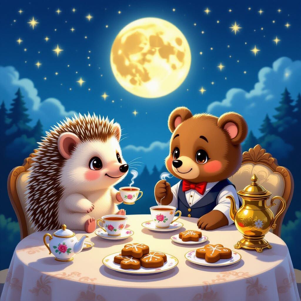 Hedgehog and Bear Cub Tea Party: Anime Style