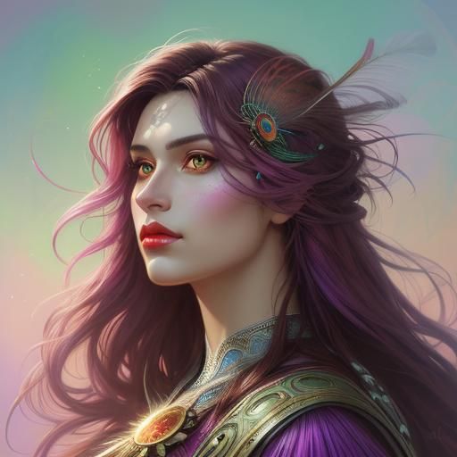 Peacock Haired Woman Portrait in Art Nouveau Style