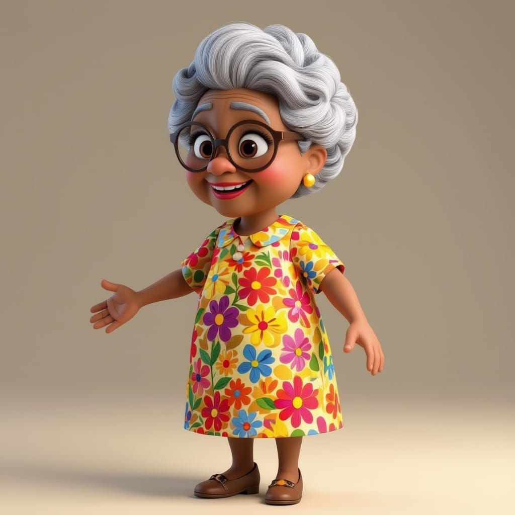 3D Cartoon African-American Grandmother Character