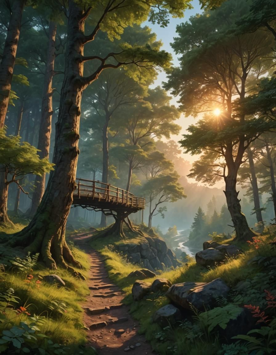 Tranquil Sunset Forest Trail Beckons