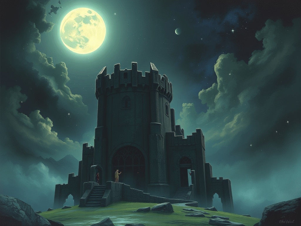 Moonlit Castle Ruin in Liminal Space