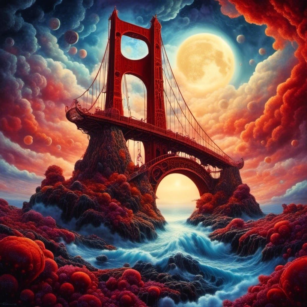 Surreal Golden Gate Bridge in Dreamlike Fantasy Art