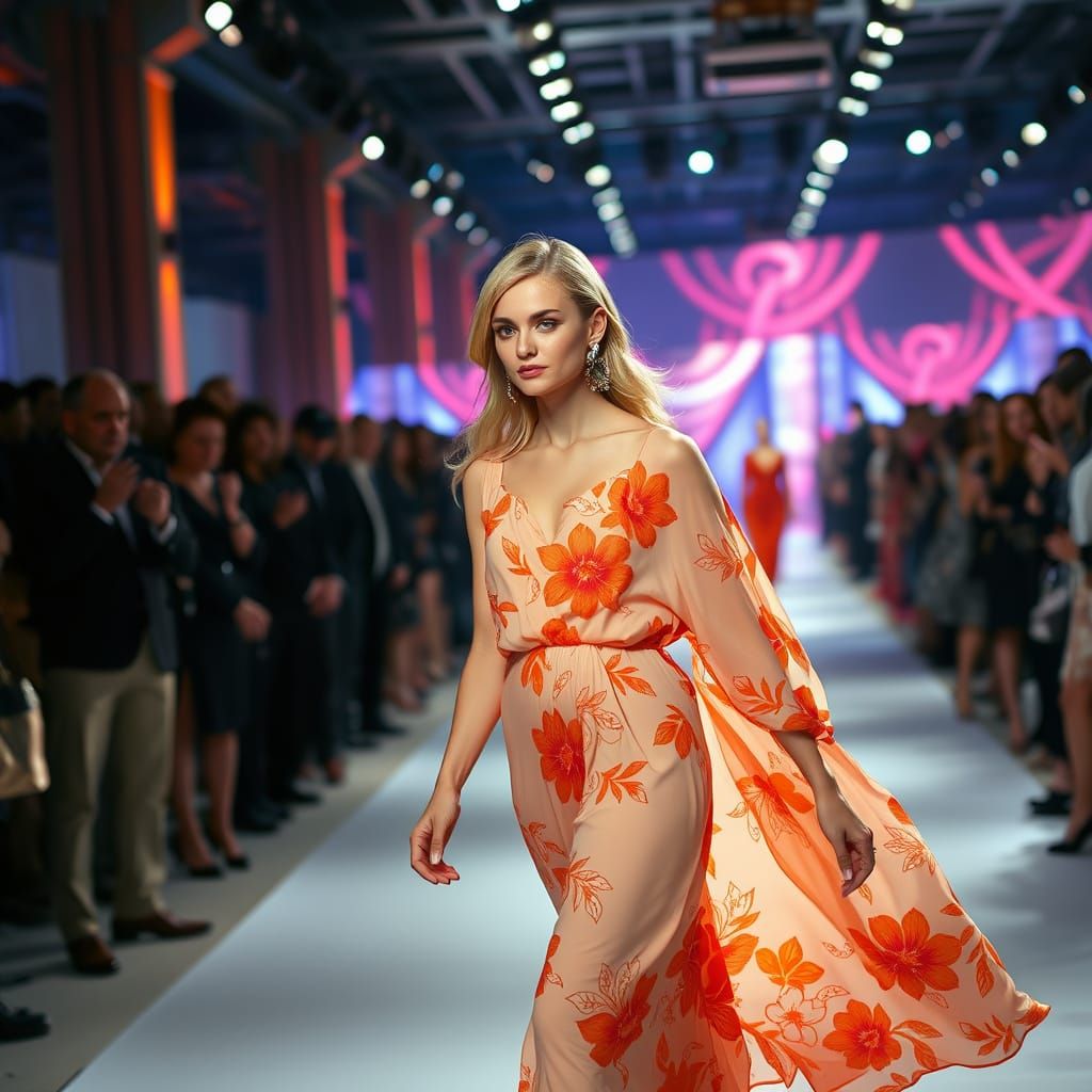 Elegant Blonde Woman Captivates Audience on Luxury Runway