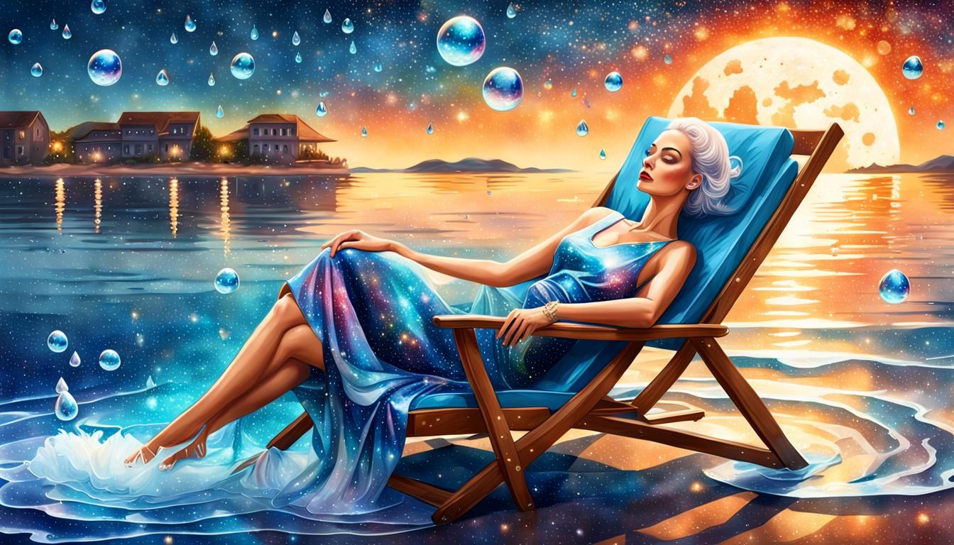 Woman in Water Dress with Cancer Zodiac