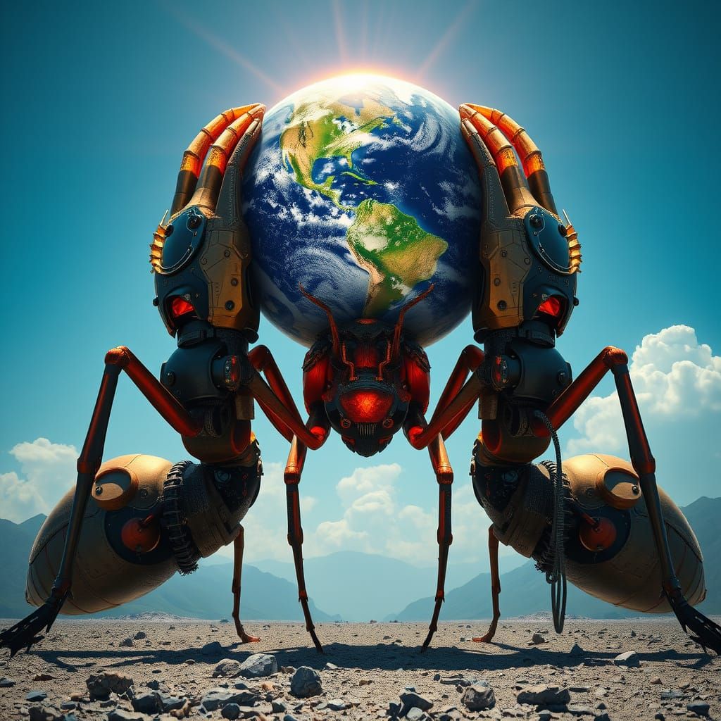 Giant Ant Lifts Earth: Futuristic Realism