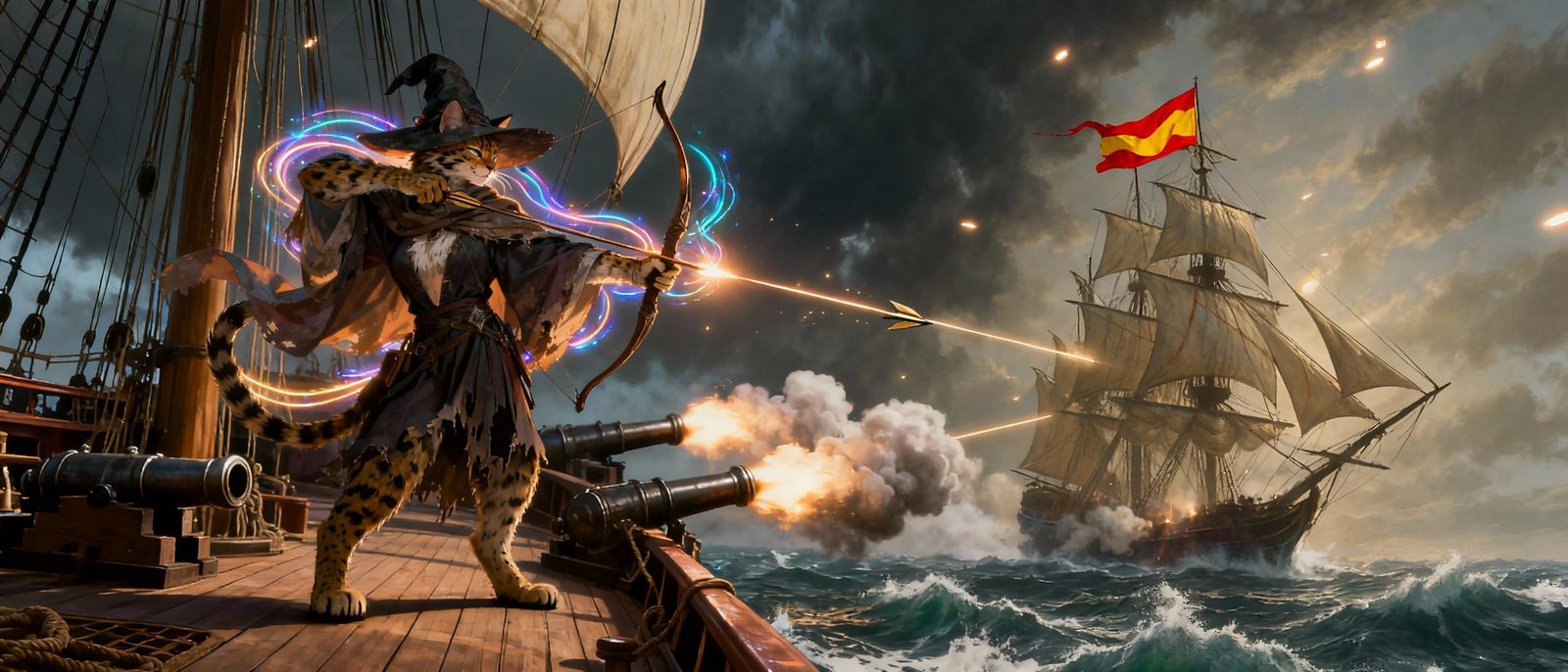 Lynx Archer Fires Arrow From Ship Deck