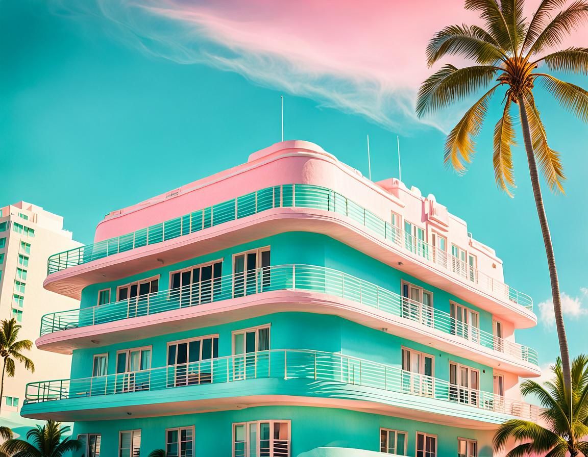 Retro Miami Beach Hotel in Pastel Colors