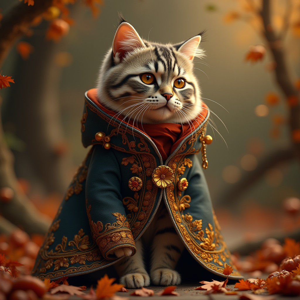 British Shorthair Cat in Thanksgiving Coat, Digital Art