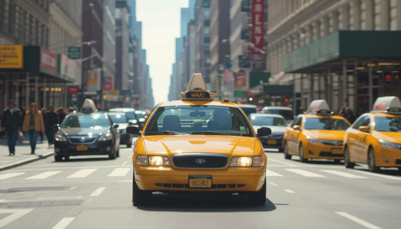 African Man Driving Yellow Taxi in NYC Streets