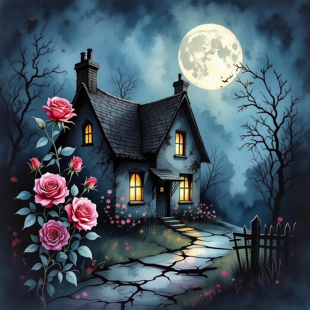 Gothic Roses Bloom in Moonlight: Alcohol Ink Splatter