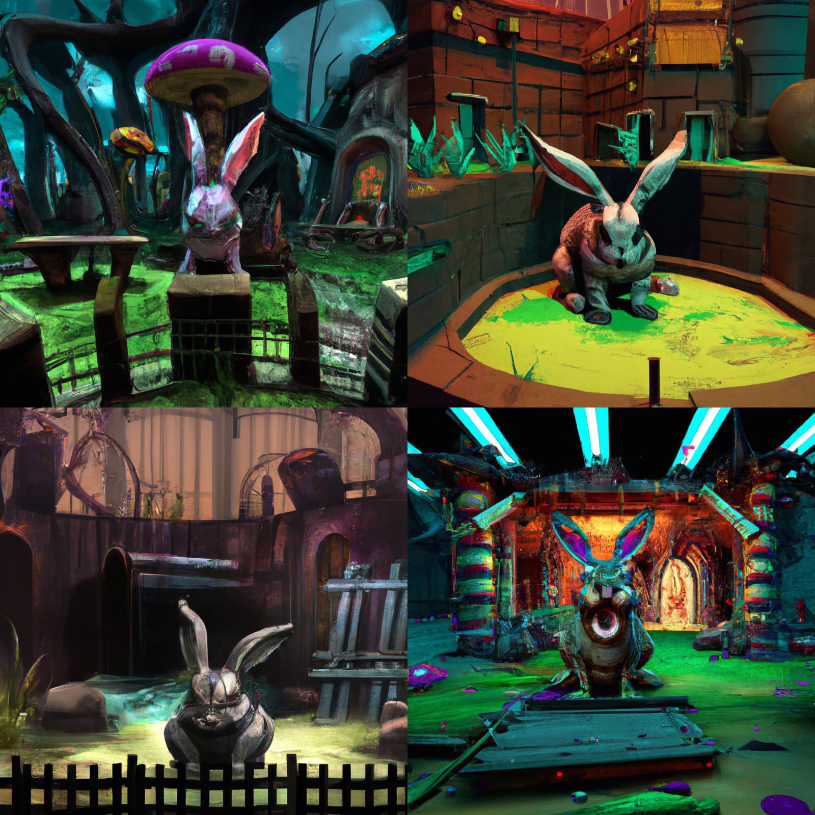 Demonic Bunny in a Zoo: Detailed Matte Painting