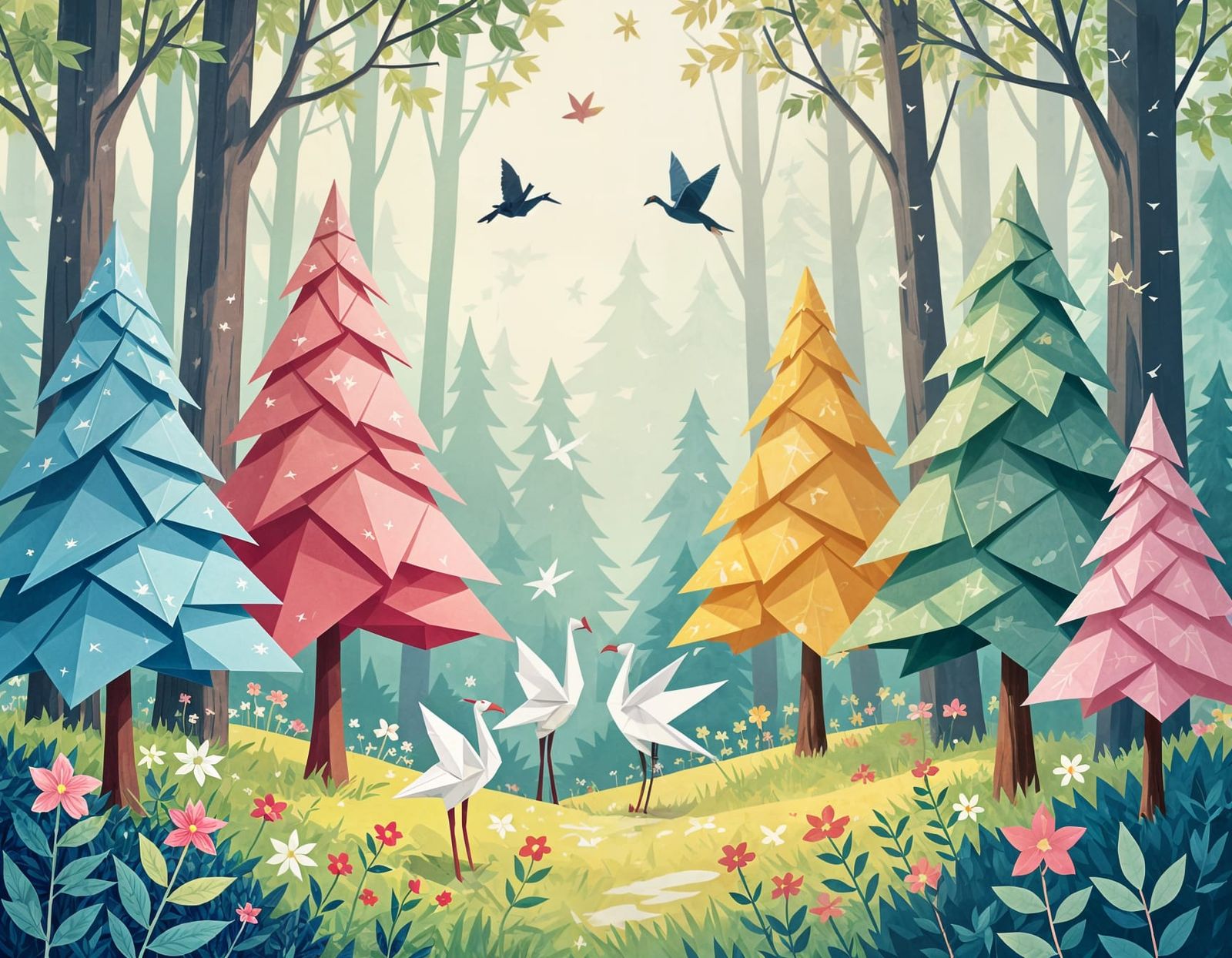 Delicate Origami Paper Forest