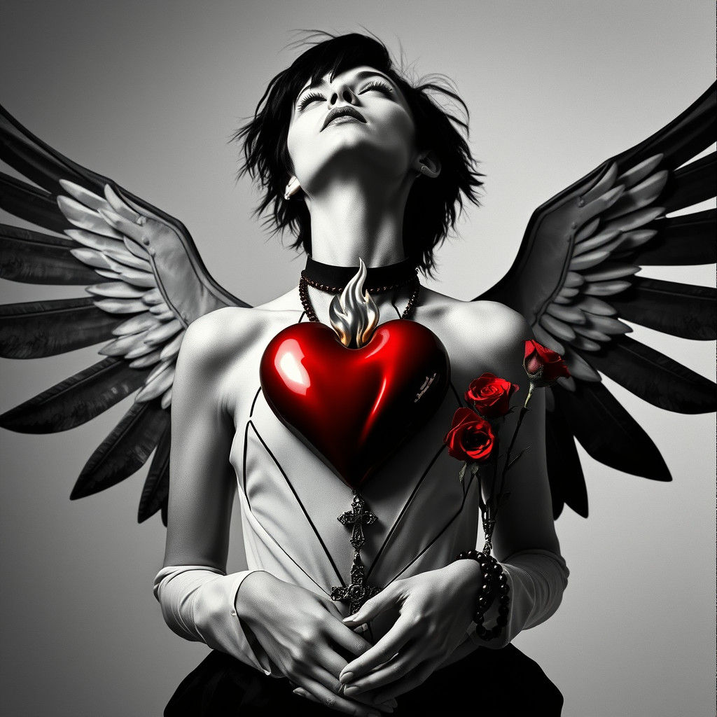 Avant-Garde Model with Flaming Heart in Dada Style