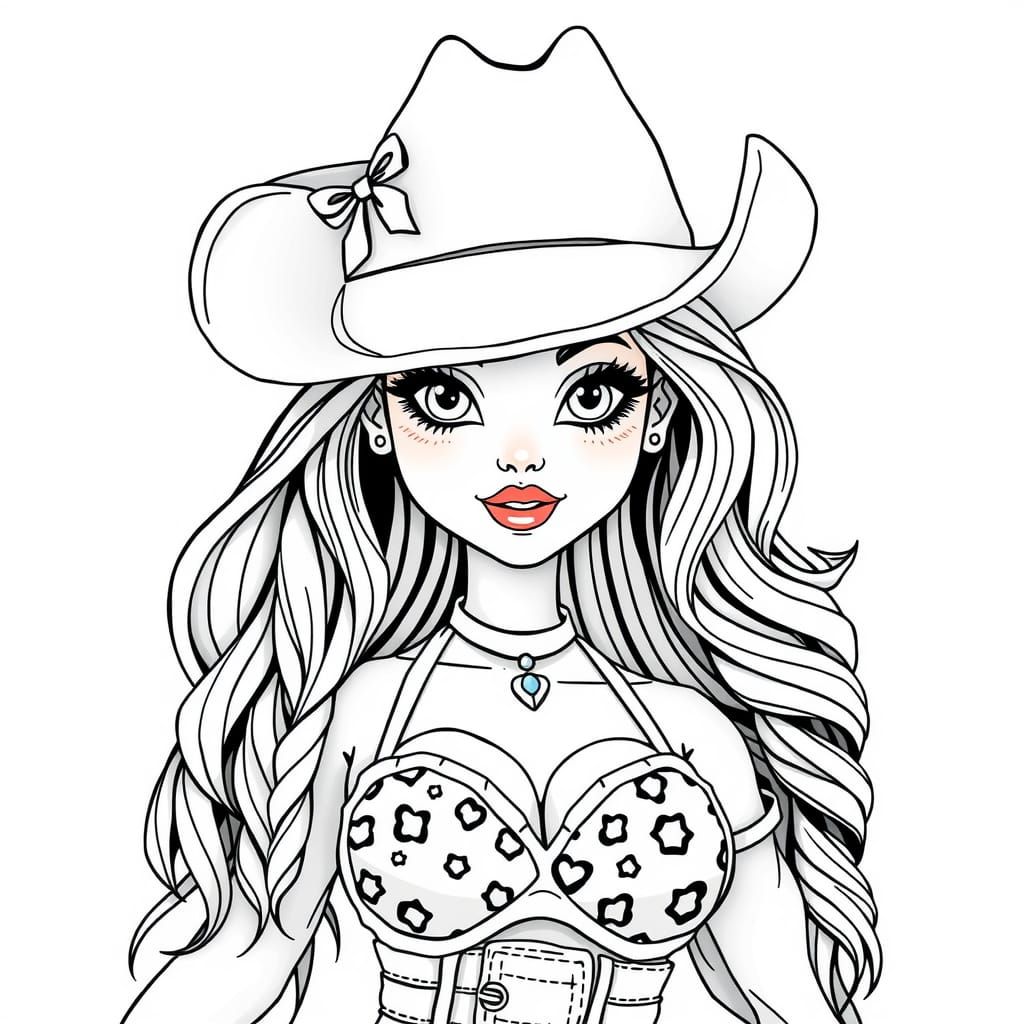 Bratz Doll Cowgirl in Origami Line Art