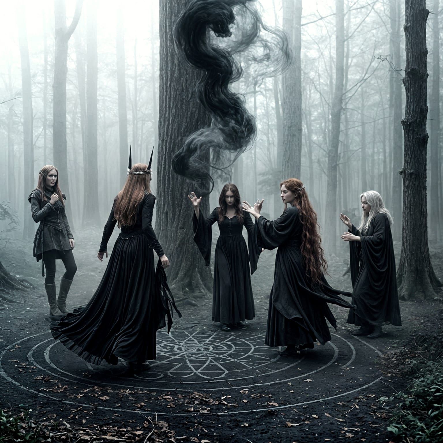 Celtic Witches Summon Dark Goddess in H. R. Geiger Style