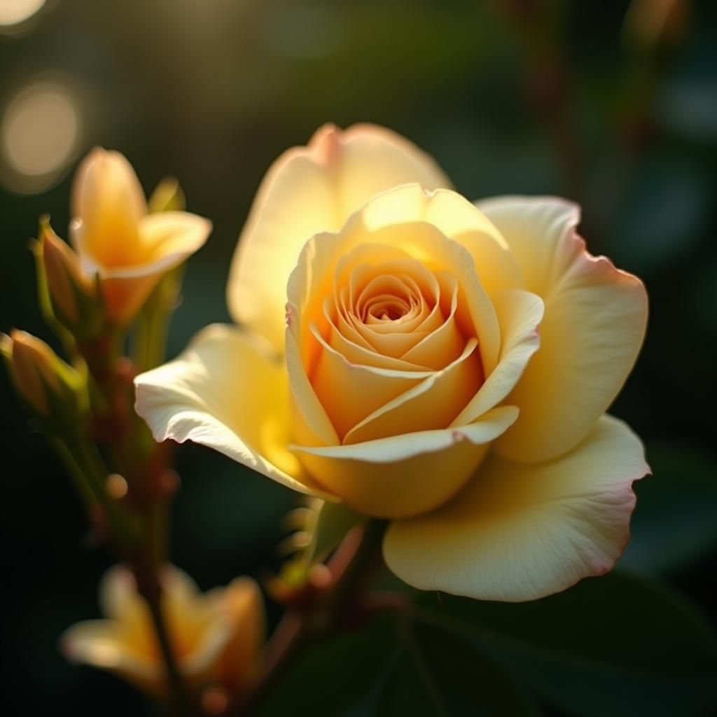Light Yellow Rose with Fig Leaves in Cinematic Style
