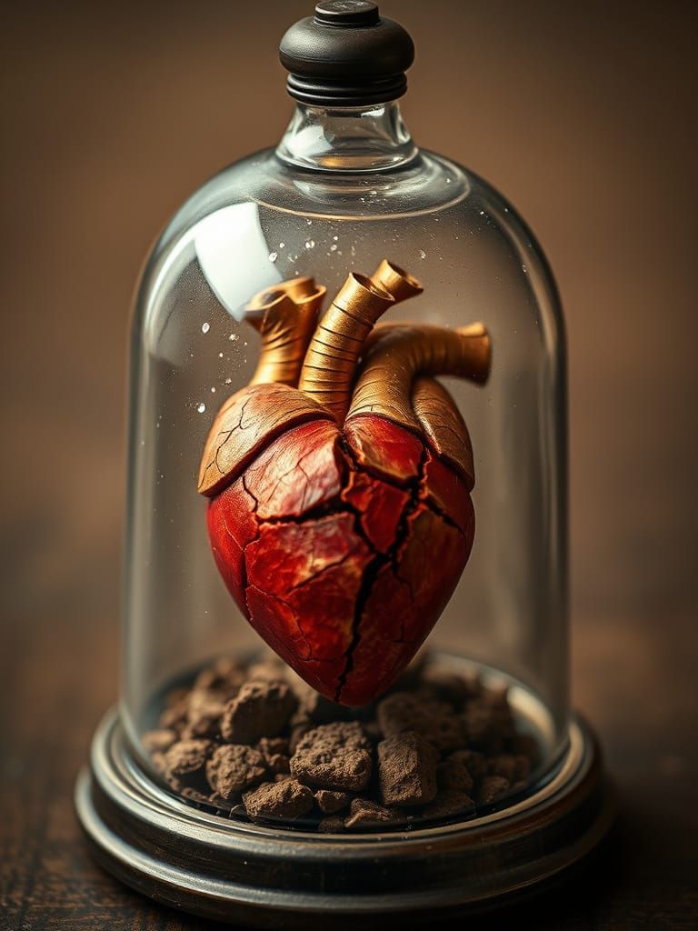 Intricate Broken Heart Under Glass Bell