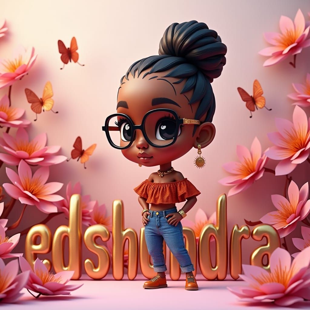 Chibi Lady with 3D Name in Fantasy Art Style