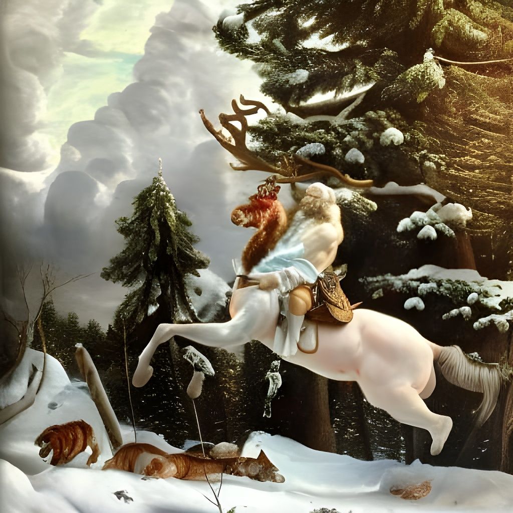 Santa Claus Centaur in Christmas Forest, Photorealistic Oil ...