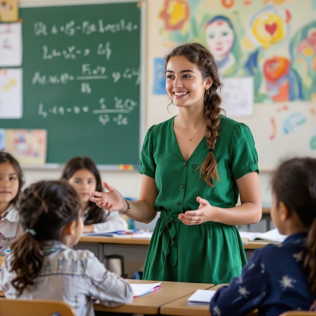 Girl Explains Math and Science in Impressionistic Style