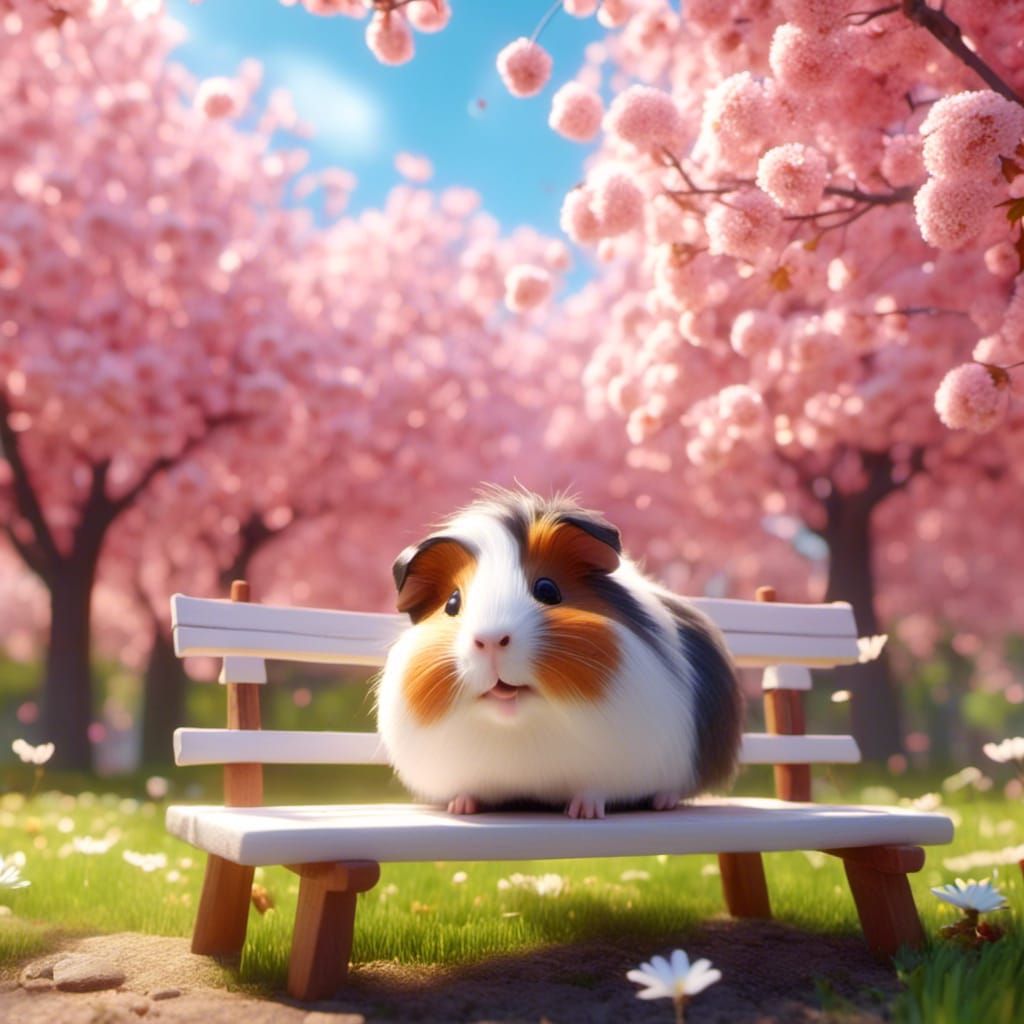 Pixar Guinea Pig in Cherry Blossom Garden