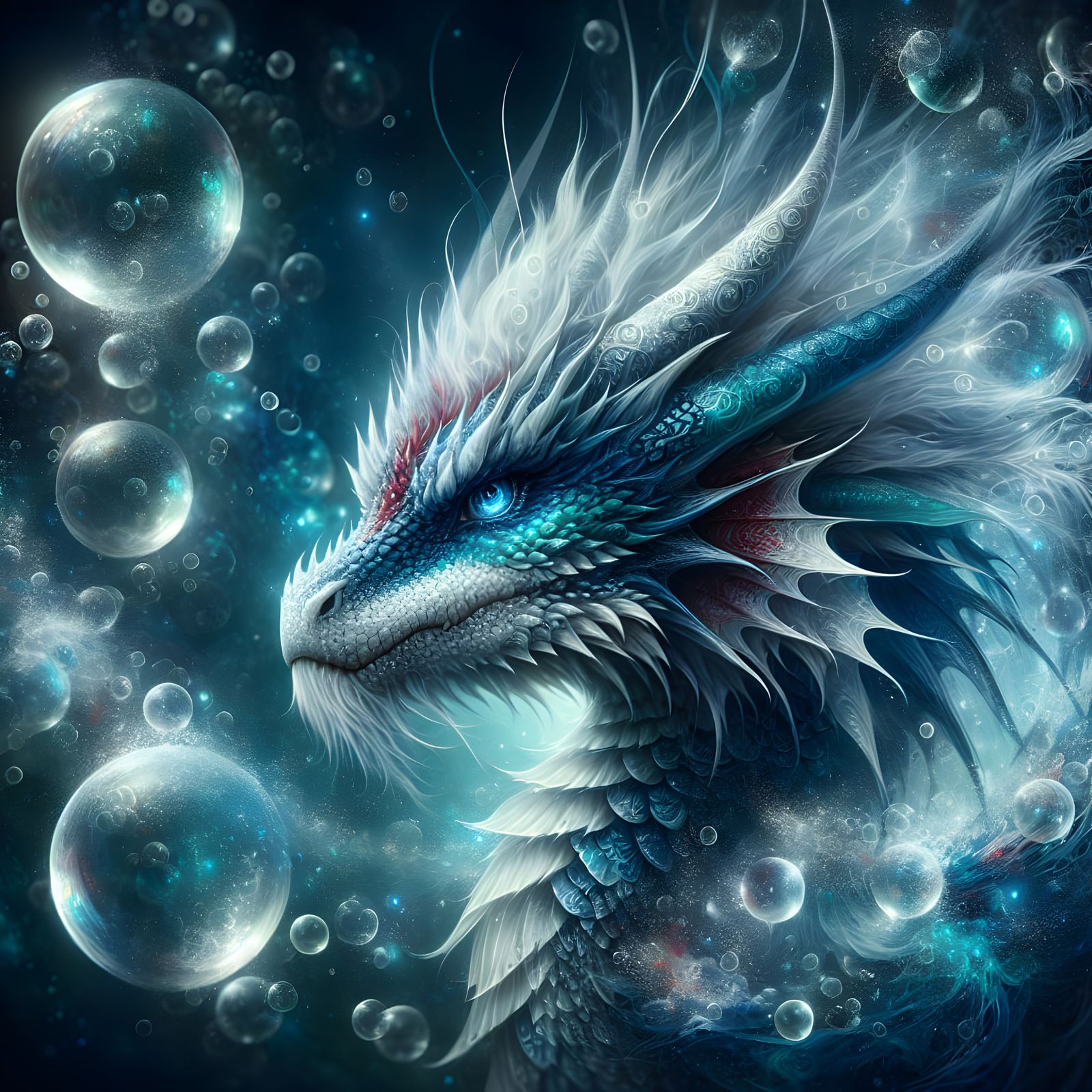 Majestic Underwater Dragon in Ethereal Setting