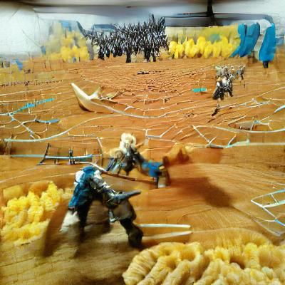 Epic Fantasy Battle Scene of Orcs and Elves