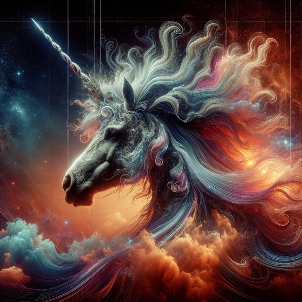 Surrealistic Realistic Unicorn in Cosmic Atmosphere