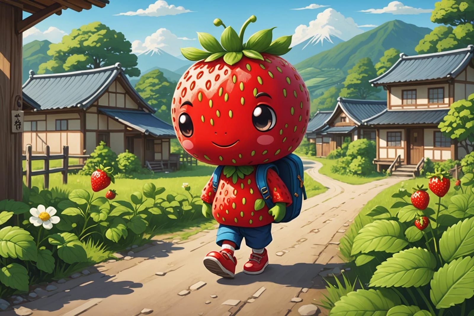 Chibi Strawberry Character Walks to School in Japan