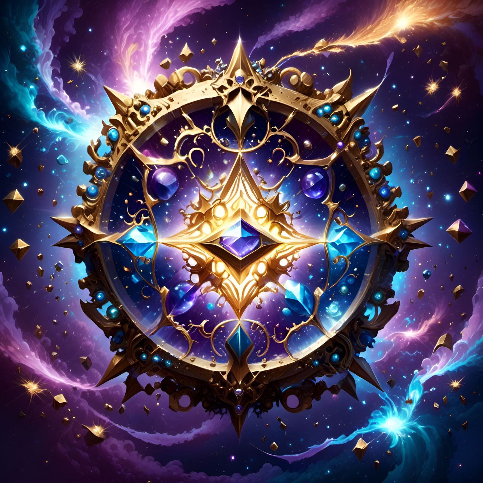 Aetherpunk Sapphire Jewel with Nordic Runes Digital Art