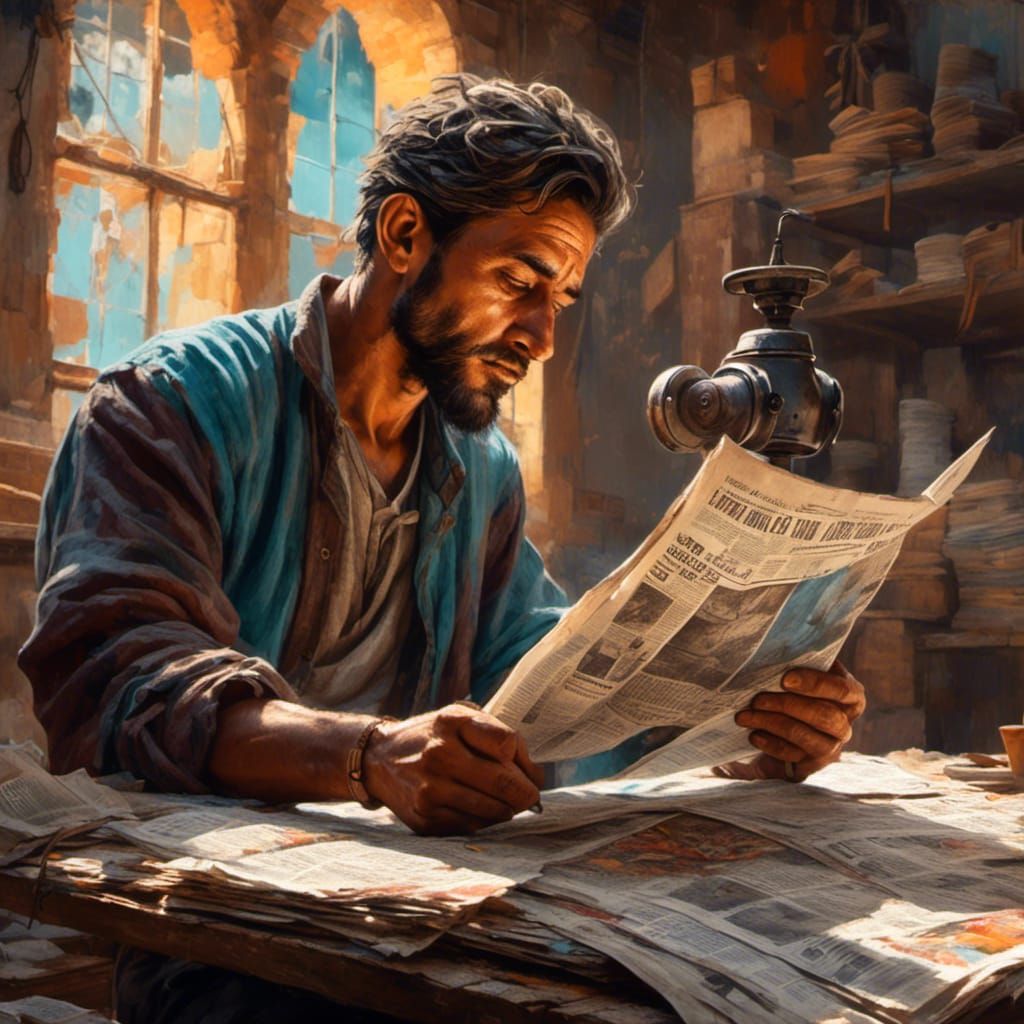 Man Reading Newspaper in Hyperrealistic Style