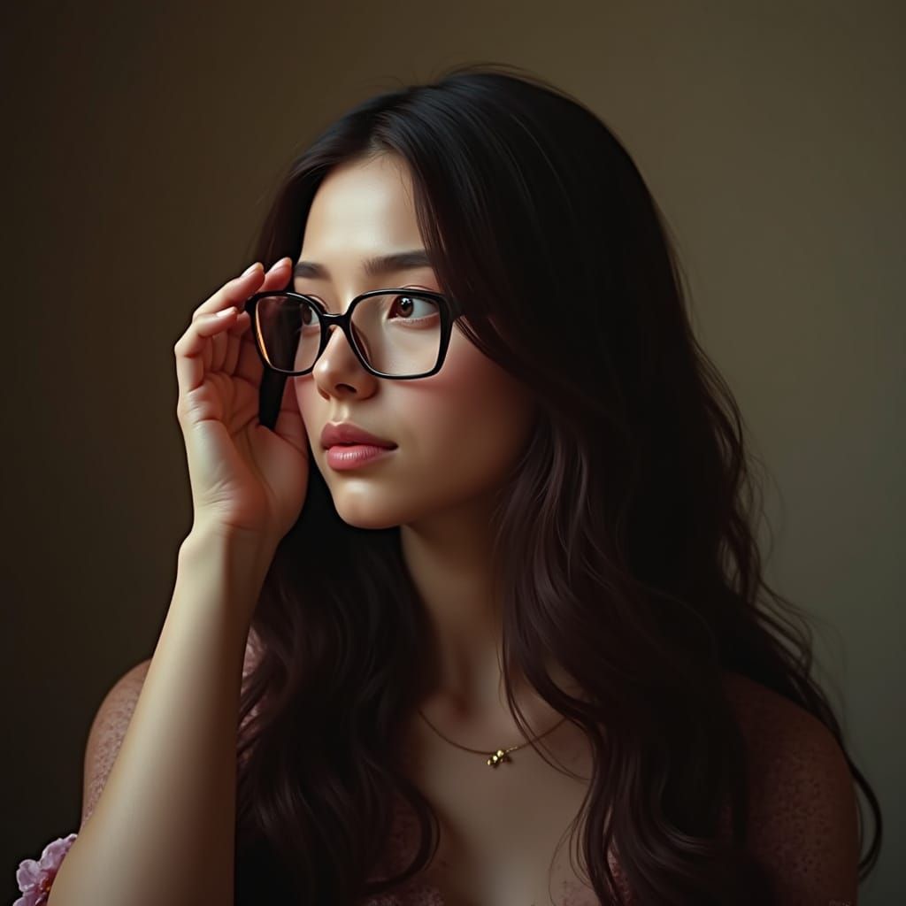 Woman in Serene Contemplation with Gentle Touch