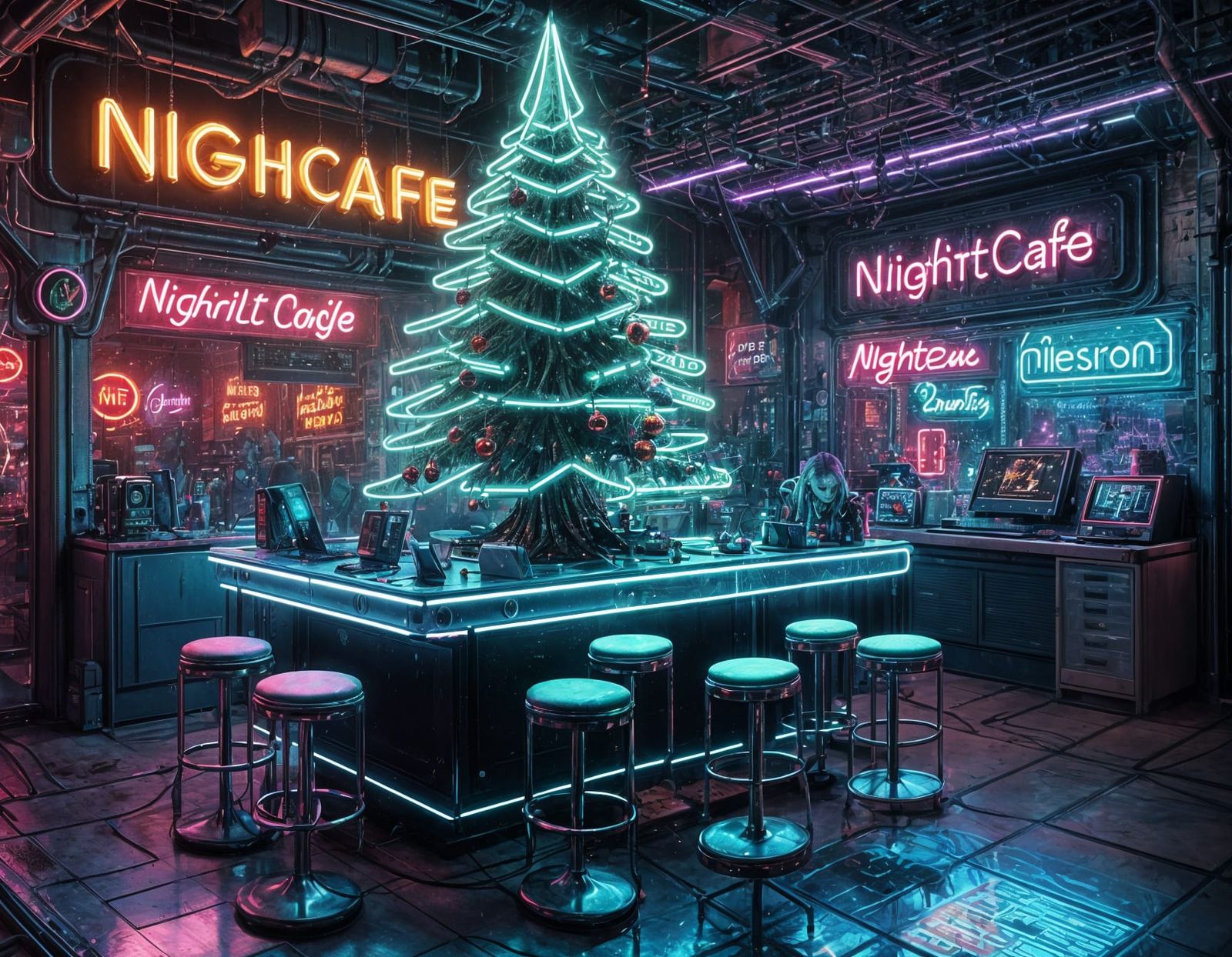 Neon Cyberpunk Christmas Tree at NIGHTCAFE